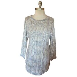 Chico’s Size 2 Blue Chevron Sweater Tunic Long Tall Women’s 8/10 Soft Cozy